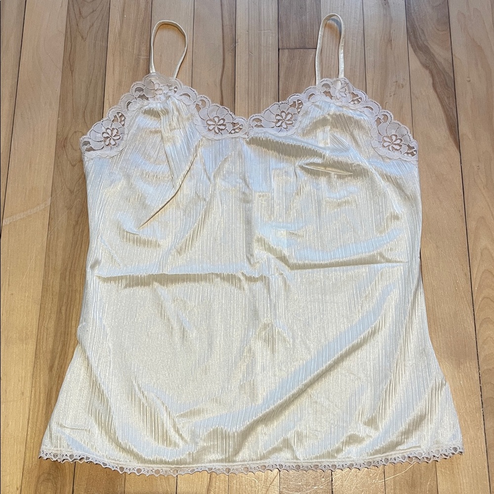 Elegant Beige Cami with Lace Trims